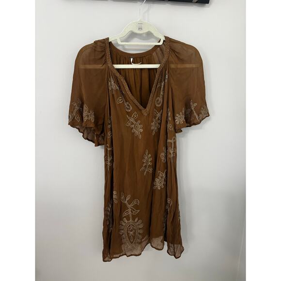 Free People bohemian gold/brown embroidered beaded floral embellishments XS - Picture 2 of 8